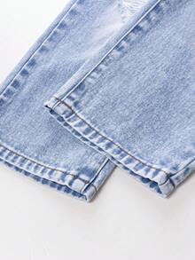 Sparklyn 女童复古时尚休闲百搭牛仔裤，蓝色破洞直筒修身款，适合所有季节，破洞牛仔裤，女童宽松破洞牛仔裤，秋冬季