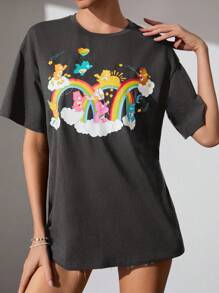 SHEIN X Care Bears Cartoon Pattern Cute Loose Short Sleeve T-Shirt For Women, Summer