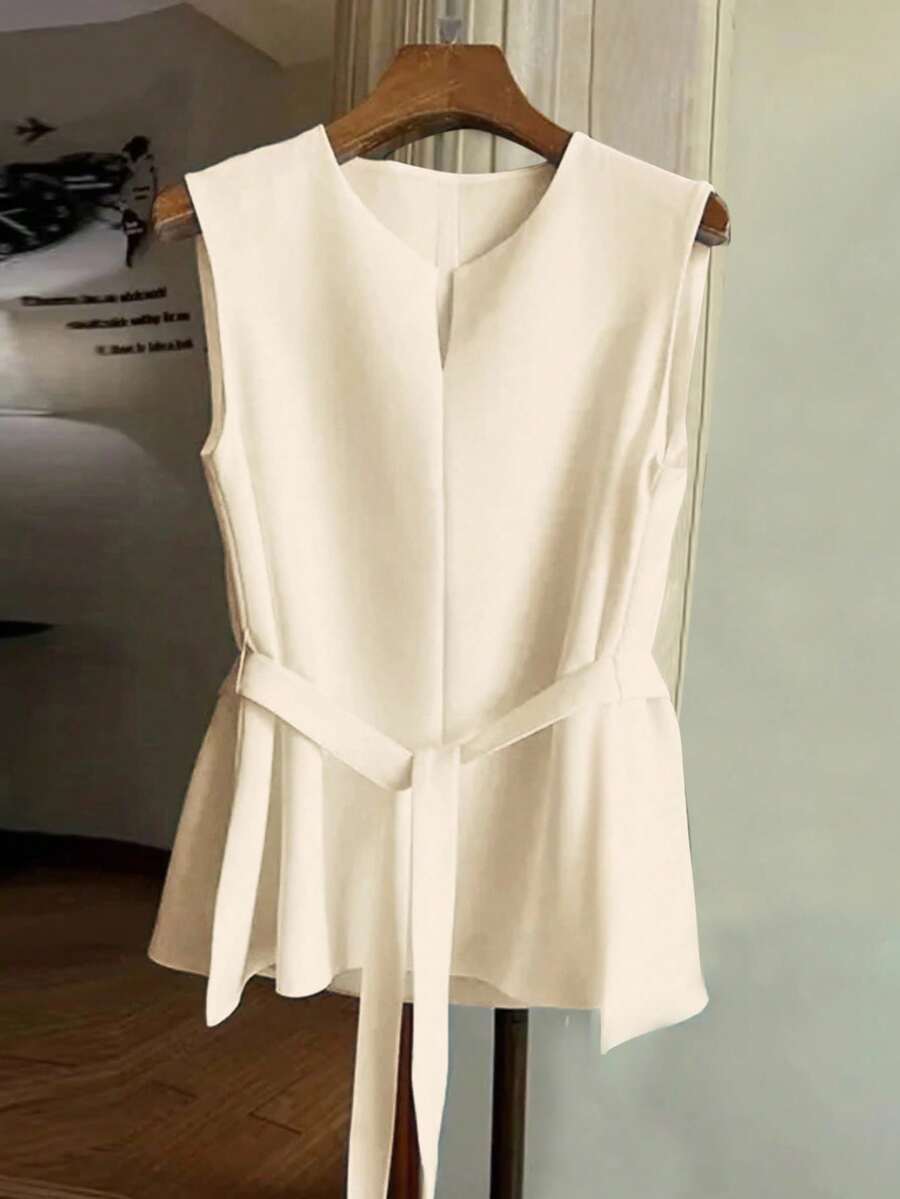 SHEIN Clasi 女士休闲办公室简约纯色无袖衬衫