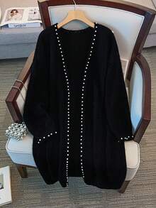 GlowEve CURVE 大码串珠缀饰长袖开衫 - 黑色 - 查看 1