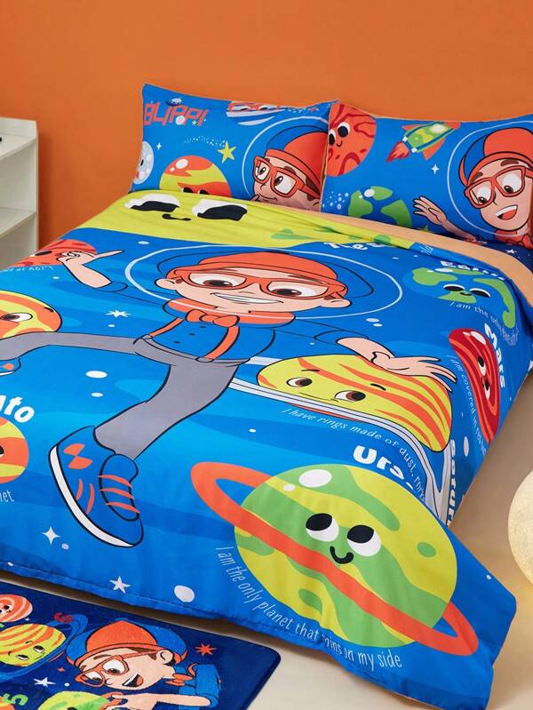 Blippi X SHEIN Juego de ropa de cama con estampado de dibujos animados divertidos