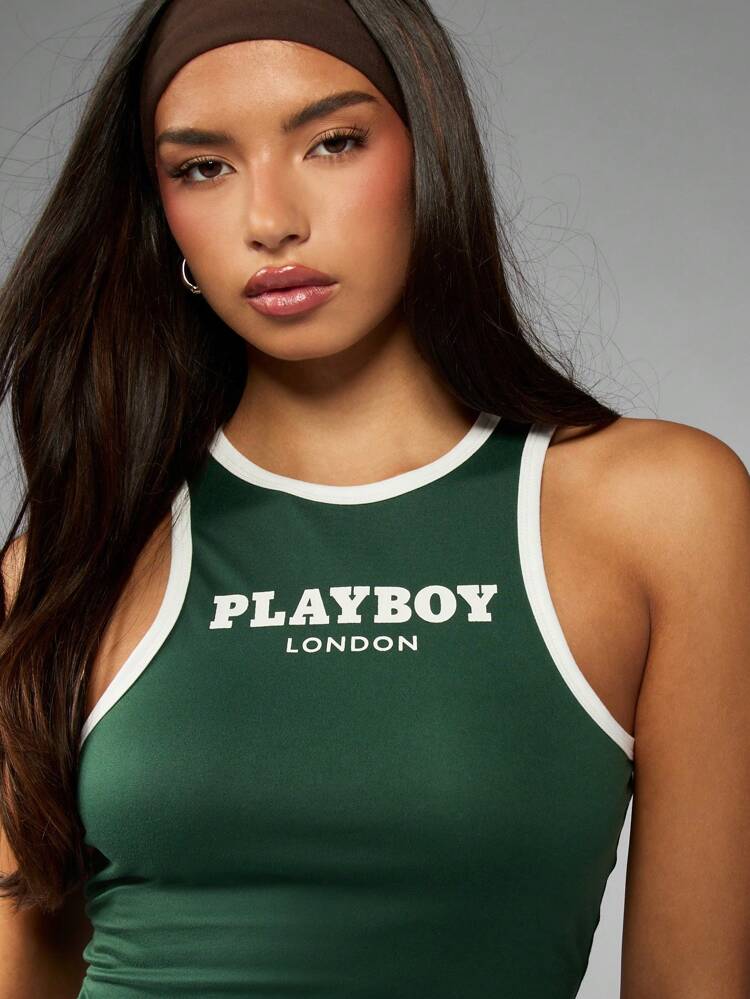 Missguided x Playboy Slim Fit Crop Tank With Contrast Trim And Logo