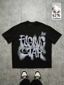 Attitoon 女式黑色针织斑点印花超大 T 恤，涂鸦字体标语，嘻哈风格，西海岸风格，街头服饰，Y2K，复古，垃圾摇滚，朋克，图案 T 恤，辣妹，返校节，返校，夜间外出/外出，秋季