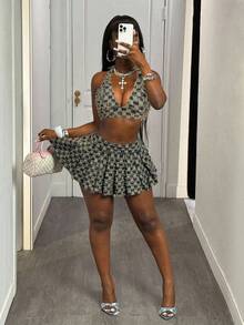 Slaydiva 女士牛仔露背短款上衣，性感修身蓝色 - 深色水洗藍 - 查看 6