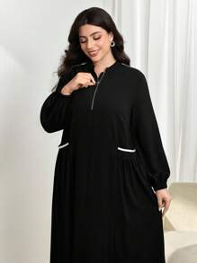 Modelyn New Autumn/Winter Stand Collar Long Sleeve Waist Cinched Slim Fit Dress, Versatile Fall Cloth For Women - Black - View 6