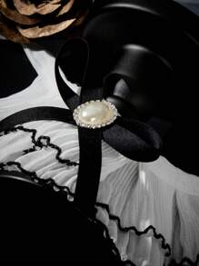 PETSIN Guler din dantelă alb-negru, stil prințesă, cu perle, fundă și design cu animale, pentru ocazii formale, potrivit pentru pisici/câini, accesoriu popular pentru colier cu bavetă pentru animale de companie, potrivit pentru primăvară/vară - Multicolor - Vizualizare 5