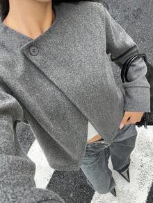 Siren Gaze 女士短款灰色大衣，秋冬季 - 深灰色 - 查看 8