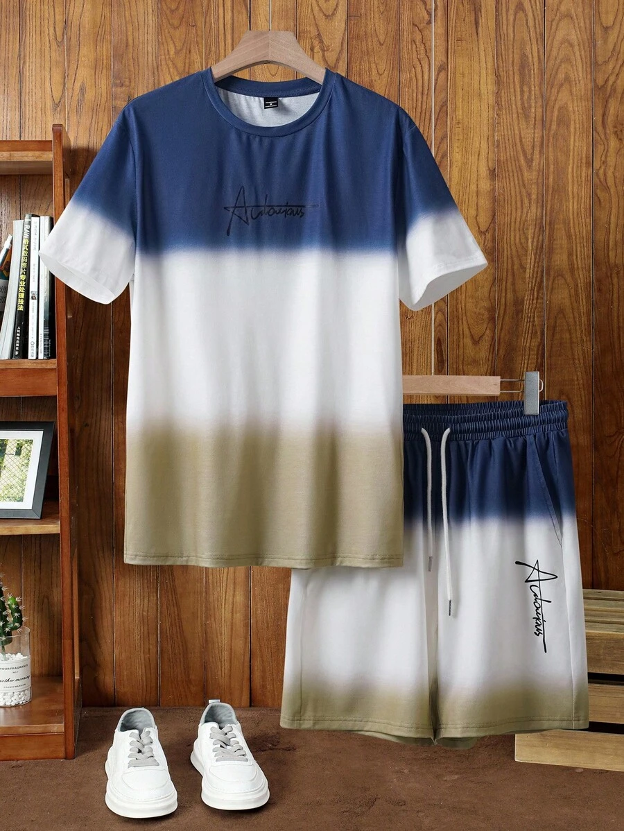 Manfinity NXTstreet 2 Stücke/Set Herren Lässig Farbverlauf Strick Fitted Raglan Kurzarm Outfit