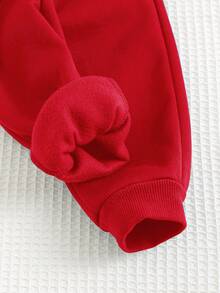Cozy Pixies 2件套男婴熊图案圆领长袖连帽衫和慢跑裤套装 - 紅色 - 查看 4