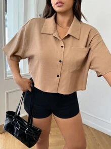 SHEIN EZwear Plus Drop Shoulder Pocket Patched Shirt