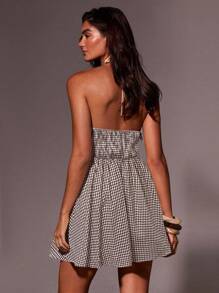 Athîral 女式无袖格子褶饰迷你连衣裙 - 棕色 - 查看 2