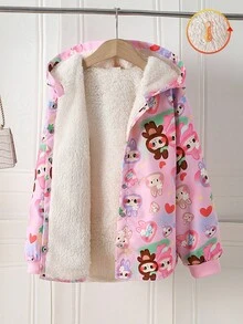 Sparklyn Tween 女童可爱休闲连帽开衫，保暖内衬厚印花夹克 - 彩色 - 查看 6