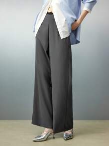 Airlisse Women's Straight Loose Lace Patchwork Formal Elegant Pants - Grey - View 3