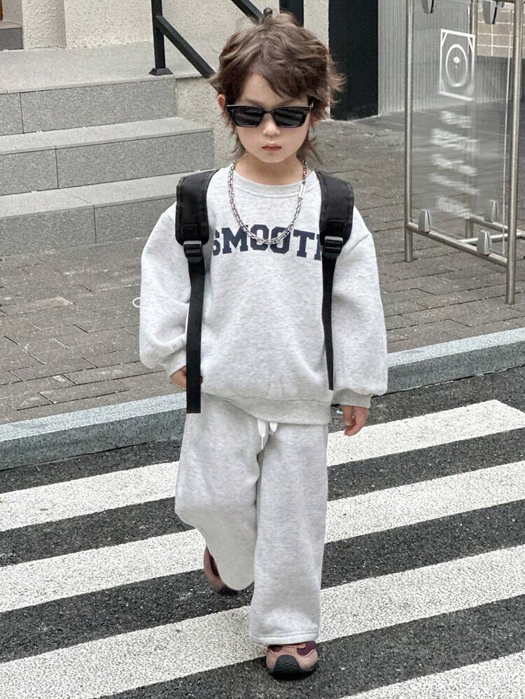 Kids Fall Clothes, Boys (Toddler) Fleece Sweatshirt Set, Casual Loose Fit Letter Print Street Style, Autumn