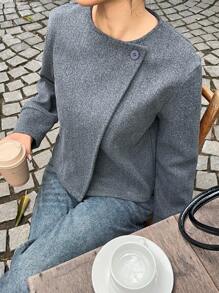 Siren Gaze 女士短款灰色大衣，秋冬季 - 深灰色 - 查看 4