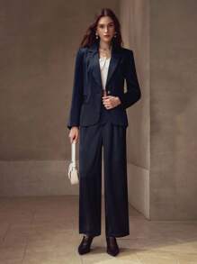 MOTF PREMIUM SINGLE BUTTON STRUCTURED BLAZER - Navy Blue - View 3