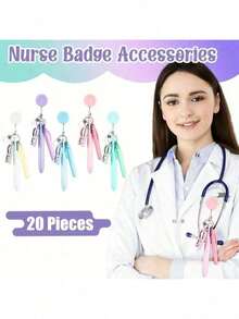 1 件马卡龙护士笔套装，配有可伸缩卷轴、易伸缩扣和徽章夹 - 包括 5 支彩色笔、笔芯和笔盒 - 由塑料材料制成，适用于教师、医生、护士、办公室、学校或促销用途学校用品、返校 - 均碼 - 查看 4