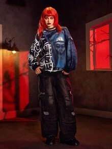 The Nun X SHEIN Figure Graphic Horror Movie Crew Neck Long Sleeve Sweatshirt