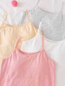 4pcs Girls Crescent Floral Lace Bow Camisole With Padded, Versatile Sleeveless Undershirt Girls Cami Tween Girls Tank Tops Girls Tank Tops Summer Kids Cami Spaghetti Strap Tank Top Fall Winter