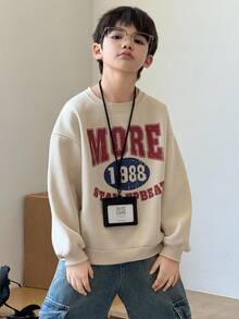 DAZY Tween Boy Loose Casual Letter Print Fleece Sweatshirt, Autumn, Winter