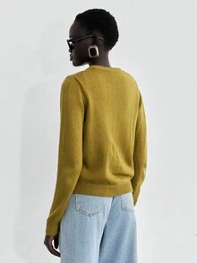 Lumivelle Old Money Prefall Sweater 2pcs Knitted Long Sleeve Cardigan & Sleeveless Knit Vest Set, Versatile - Mustard Yellow - View 2