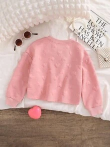 SHEIN 女童休闲白色针织加厚纹理长袖圆领短款宽松卫衣，适合秋冬季运动、休闲和日常穿着。女童生日、母女装、万圣节、返校季粉色系秋季女童卫衣、女童粉色卫衣、爱心卫衣、带爱心图案卫衣、女童粉色卫衣 - 白色 - 查看 2