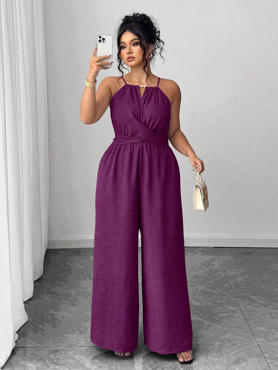 Elenzga Halloween Plus Size Jumpsuits - Purple - View 1