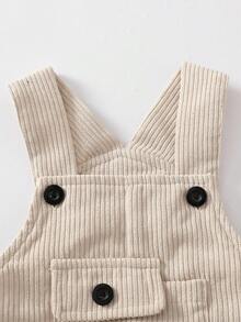 SHEIN Playful Pals 两件套男婴春秋季套装，黑白撞色条纹圆领卫衣搭配米色简约背带裤，适合外出、休闲、运动和聚会，舒适百搭，适合婴幼儿冬季穿着，男婴套装，男婴秋季套装，儿童/婴儿服装，男婴服装，婴儿休闲套装，男婴冬季套装，男婴冬季服装，6个月-3岁婴儿服装，中性婴儿秋季套装，男婴灯芯绒背带裤套装