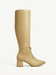 CUCCOO CHICEST Damskie botki do kostki ze szpiczastym noskiem i grubym obcasem, z kokardką, eleganckie i urocze, odpowiednie na dojazdy do pracy, randki, Święto Dziękczynienia, Boże Narodzenie, Halloween, uniwersalne, ze sztucznej skóry, w kolorze rudym - Morela - Zobacz 8