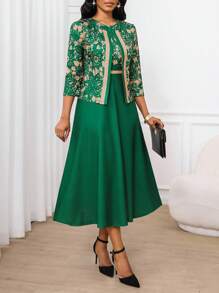 SHEIN Lady 女士两件套服装商务休闲女士工作服女士办公室服装女士外出服装女士机场服装女士旅行服装机场服装 - 彩色 - 查看 4