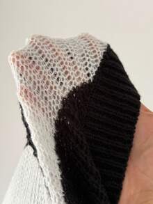 Sweetra Black & White Striped Pullover Sweater, Zipper Decor, Dark Style For Women Fall Winter Cloth For Women Autumn - Black and White - View 8