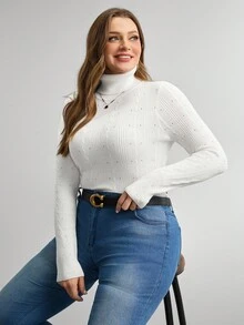 SHEIN LUNE 3件套休闲纯色修身长袖毛衣加大码百搭可搭配夹克多种颜色强搭配女士冬装万圣节服装冬装万圣节毛衣工作服女士通勤简约办公室老款毛衣适合日常穿着通勤简约优雅时尚通勤休闲风秋季 - 彩色 - 查看 8
