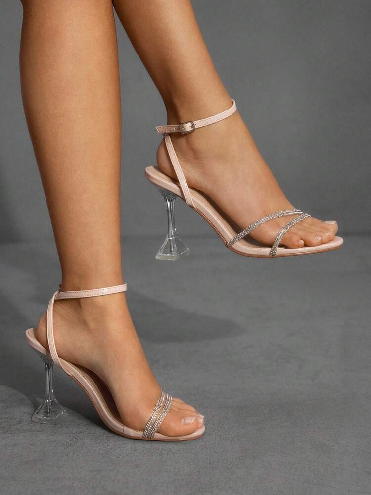 CUCCOO SZL Apricot Fashionable Sexy Strap Ankle Strap Round Toe Glass Heel High Heel Sandals For Women
