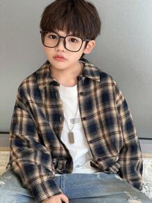 Dazy Kids 秋季大码男童宽松休闲格子衬衫