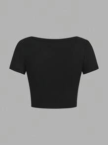 SHEIN EZwear Bộ 4 áo thun ngắn tay cổ tròn dáng lửng màu trơn, đa năng dành cho nữ, thích hợp cho mùa hè. - Nhiều màu - Xem 4