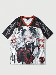 ROMWE MEN Spring/Summer Casual Graphic Men'S Anime Print Short Sleeve T-Shirt, Suitable For Spring/Summer - Grey - View 4