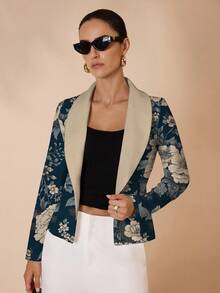 Glamance Pati Paints 女士休闲印花图案西装外套，适合秋冬季、返校季、教师节、轻便外套 - 彩色 - 查看 5