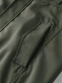 Manfinity Homme 男士户外防风休闲长袖拉链风衣夹克，秋季 - 軍綠色 - 查看 4