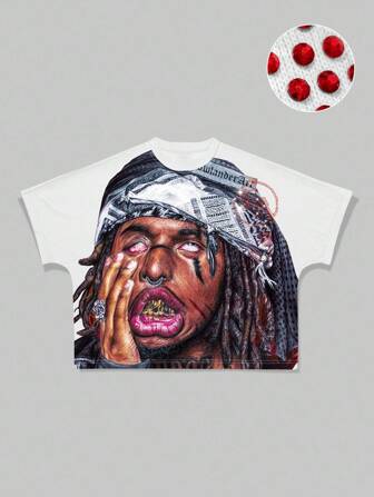 Street Life Men's Casual Summer Rhinestone T-Shirt With Graphic & Letter Print