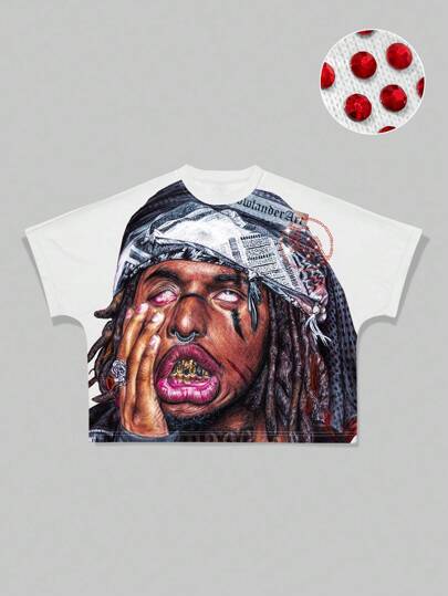 Street Life Men's Casual Summer Rhinestone T-Shirt With Graphic & Letter Print