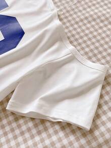 1 pezzo Maglietta oversize da ragazza con spalla obliqua e maniche corte, stampa grafica con numero 76, t-shirt casual per l'estate