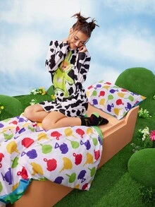 Teletubbies X SHEIN 3pc Cartoon & Rainbow Print Bedding Setsoft, Comfortable, Warm, Machine Washable, Suitable For Single Bed/Double Bed/Queen Bed/King Bed, Dormitory/Home - Multicolor - View 5