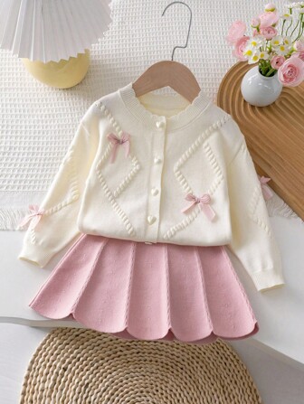 SHEIN Baby Girls' Knitted Cardigan Sweater Set Fall Winter