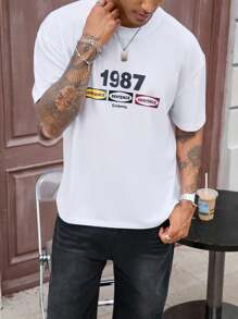 Manfinity Camiseta de manga corta casual con gráfico de letras para hombre en verano - Blanco - Ver 6