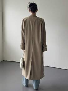 DAZY 女士宽松长款双排扣口袋长袖休闲街头春秋季风衣外套商务装 - 棕色 - 查看 2