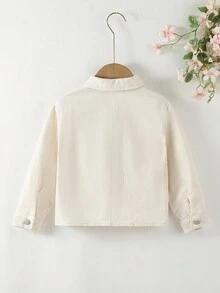SHEIN Back-To-School Young Girls Vintage Washed Denim Jacket With Floral Embroidery,Soft Fabric Casual Fashionable Coats For Spring,Autumn Fall & Winter - Apricot - View 2