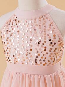 Glamorique Kids 年轻女孩优雅闪亮亮片无袖雪纺派对连衣裙，粉色 - 粉色 - 查看 7