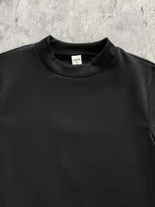 SHEIN Teen Boys' Casual Comfortable Solid Color All-Match Short Sleeve Top - Black - View 3