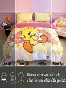 LOONEY TUNES X SHEIN 卡通字母圖案床上用品套裝 - 黃色 - 查看 7