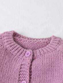 SHEIN 少女卡通刺绣复古别致开衫&宽松直筒裤套装 - 淡紫色 - 查看 7